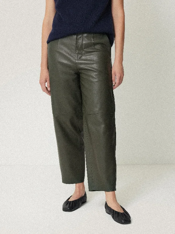 Leather Barrel Leg Trouser | Green Trousers Vintage Classic