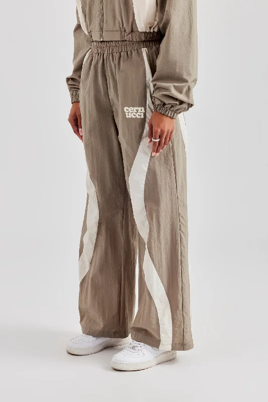 Contrast Panel Nylon  Wide Leg Trouser - Khaki Trousers Brand Named