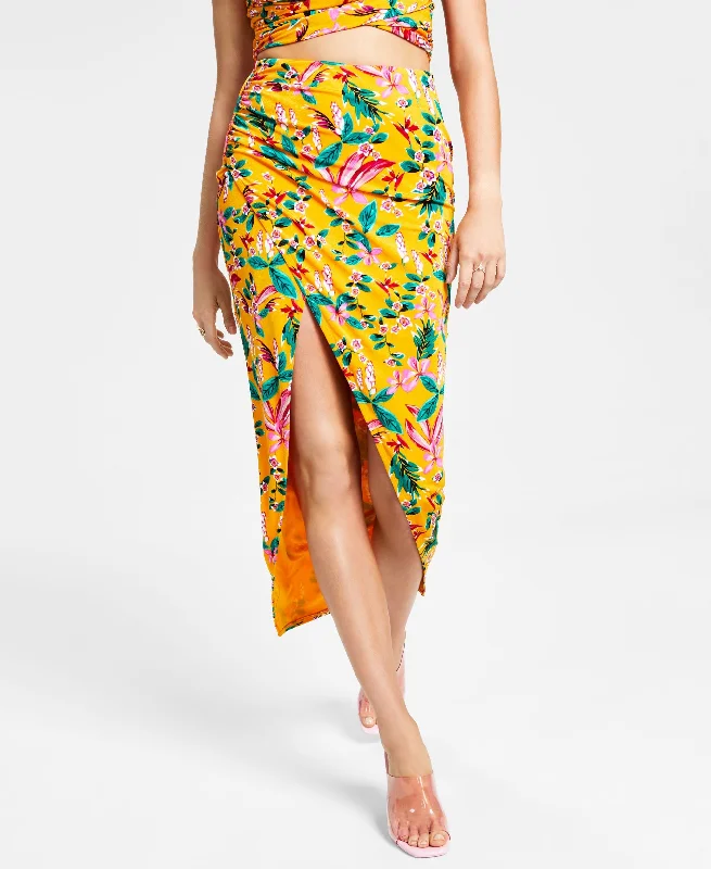 Women's Floral-Print Slinky Pull-On Midi Skirt high waist skirt