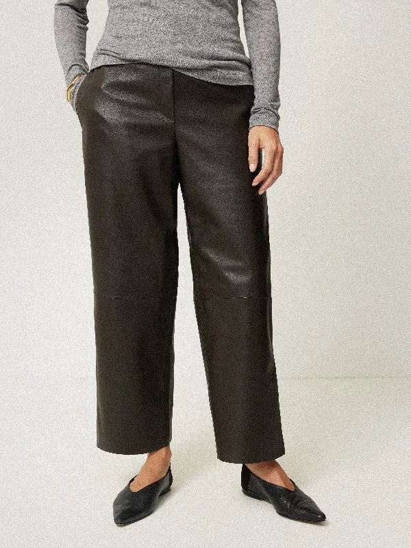 Leather Flat Front Trouser | Dark Olive Trousers Spring Floral