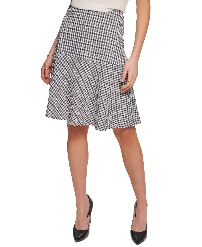 Tommy Hilfiger Womens Houndstooth Fit & Flare Skirt denim skirt stylish