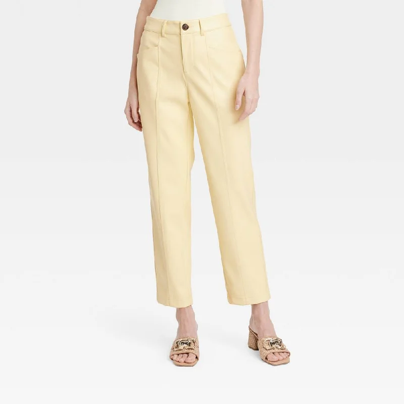 New - Women's High-Rise Faux Leather Ankle Trousers - A New Day Yellow 2 Trousers Canvas Durable