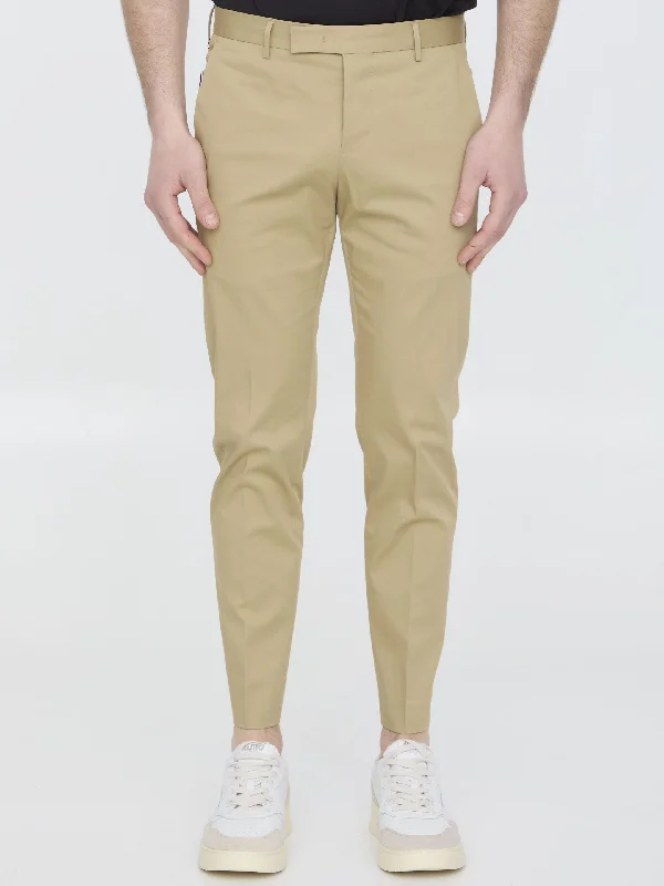 Cotton Trousers High Waist Slim Fit Ankle Length