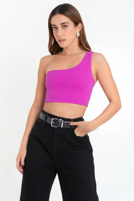 Crop top asimétrico un hombro Ribbed Crop Top High Neck Heavyweight