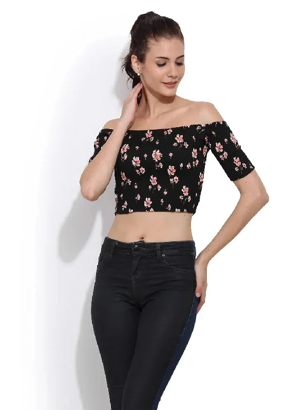 Printed Crop Top Satin Blend Silk Blend Wool Blend