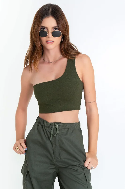 Crop top asimétrico un hombro Boxy Fit Fitted Loose