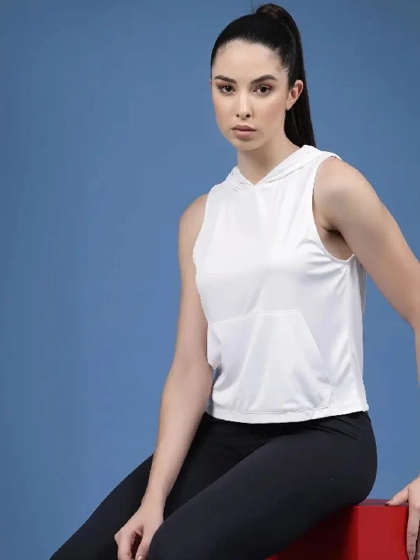 Rigo Solid Sleeveless Round Neck Slim Fit Women Active Wear Crop Top Cozy Warm Stylish