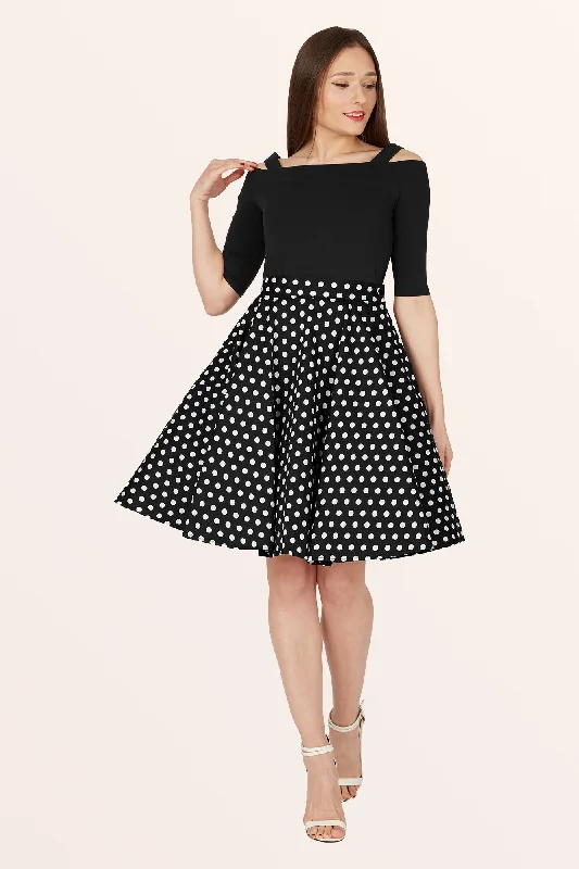 Vintage Polka Dot Swing Skirt - Black leather skirt sleek