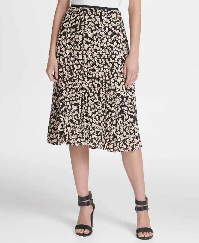 DKNY Floral Print Pleated Midi Skirt silk skirt luxurious