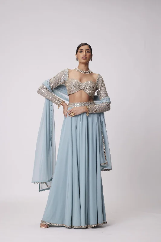 Powder Blue Lehenga Pants Set Cotton Skinny,