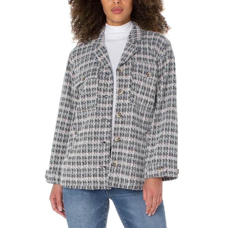 Liverpool Button Front Boxy Jacket (Grey Multi Houndstooth) Bomber Jacket Anorak Windbreaker