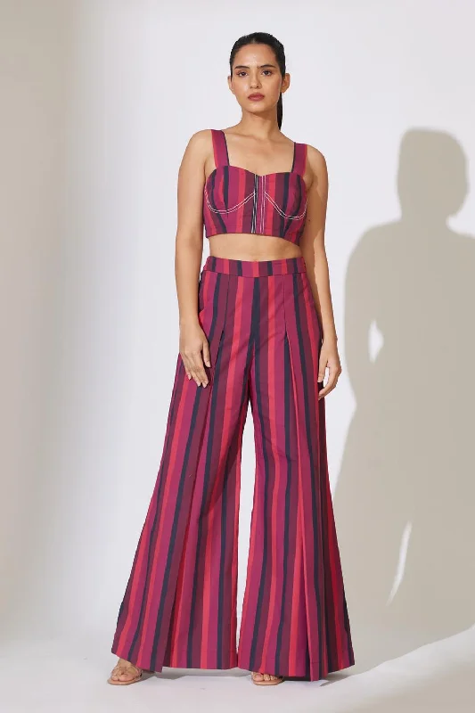 Red, Maroon & Black Stripe Pleated Pants Best Seller Skinny,