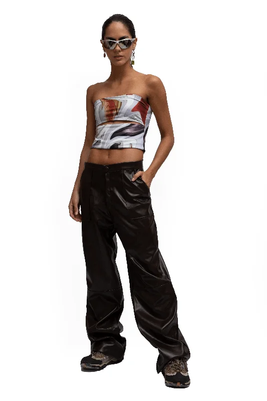 FAUX LEATHER MOKA PANTS Straight Trousers,