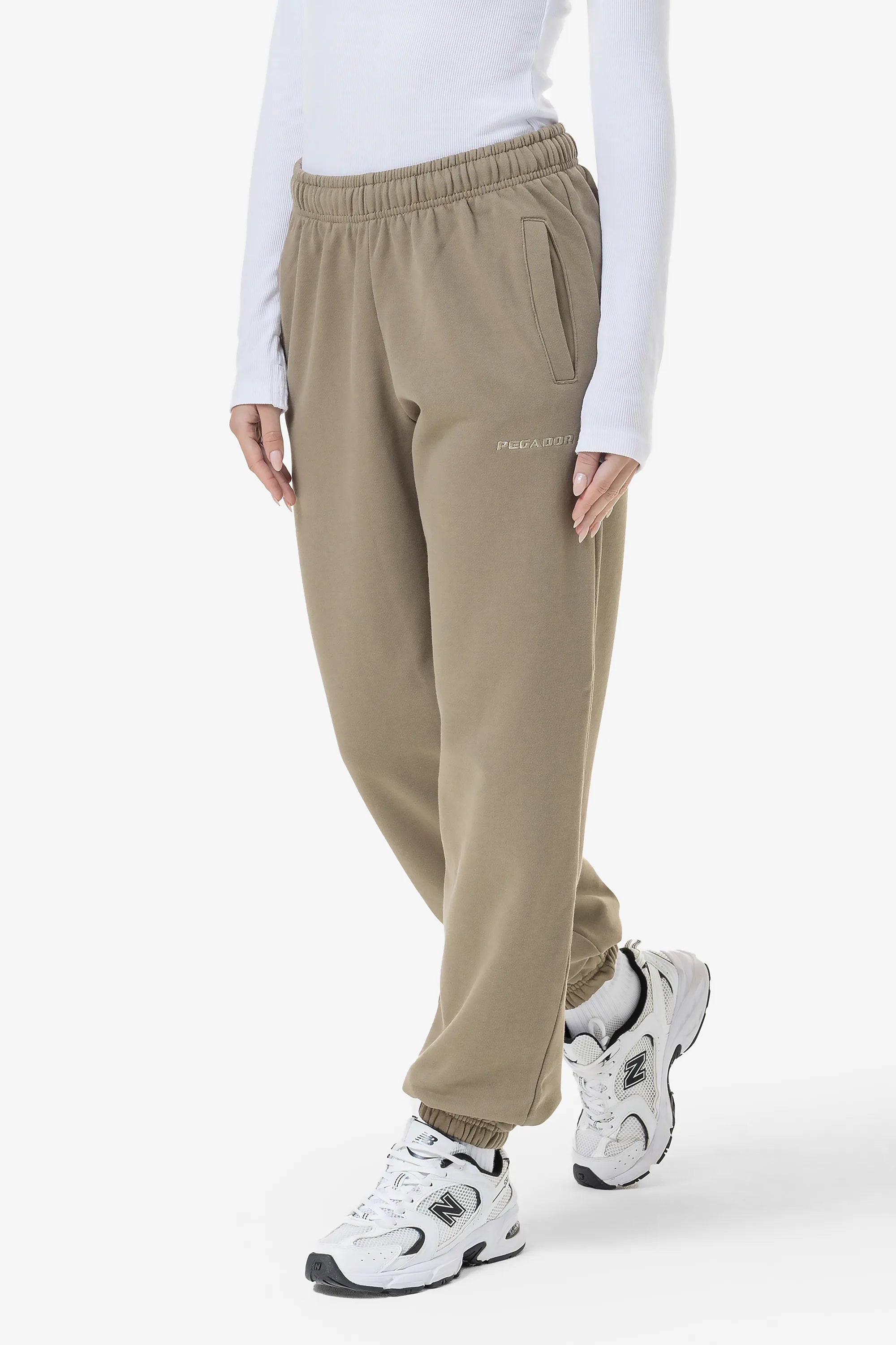 Villa High Waisted Sweat Pants Washed Desert Taupe Gum Jeans Straight,