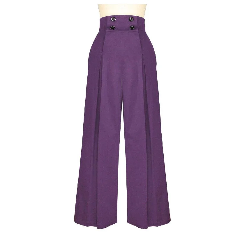 Garbo Pleated High Waist Pants in Purple Denim High-Waisted,