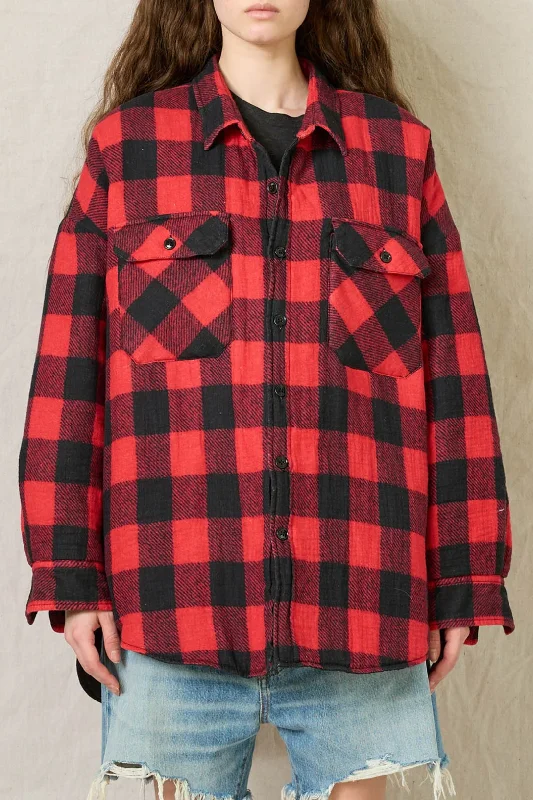 CPO Shirt Jacket | Printed Red Buffalo Boat Neck Shawl Collar Notched Collar