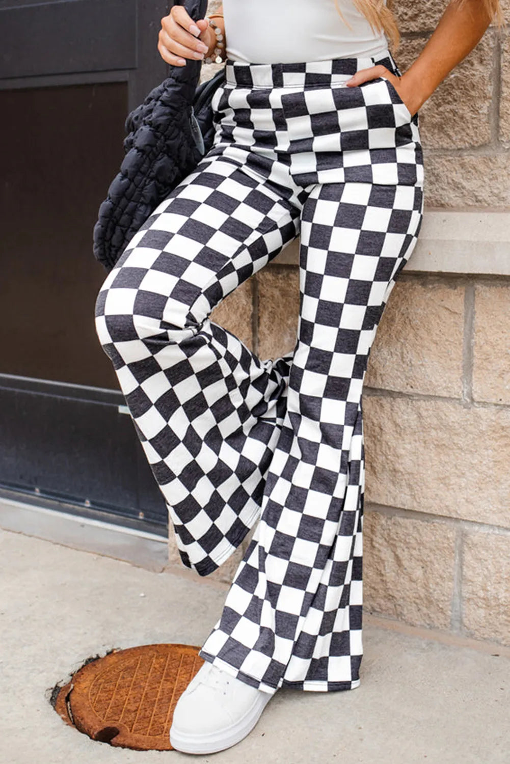 Hazel Blues® |  Checkered Flare Pants with Pockets High-Waisted Clearance,