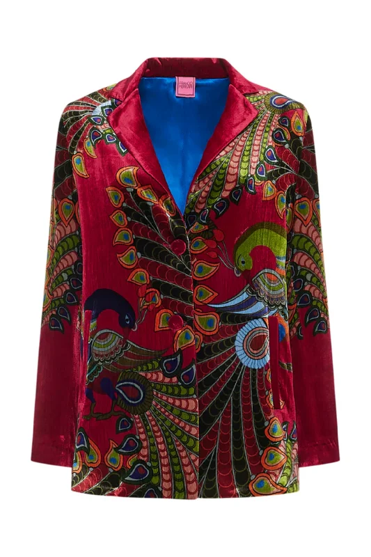 Velvet and Silk Jacket | Peacocks Zippered Front Buttoned Front Snap Front