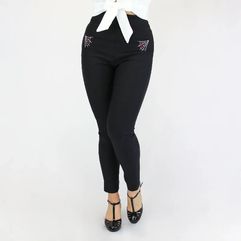 Pin Up Spiderweb Cigarette Pants by Hemet Comfort High-Waisted,