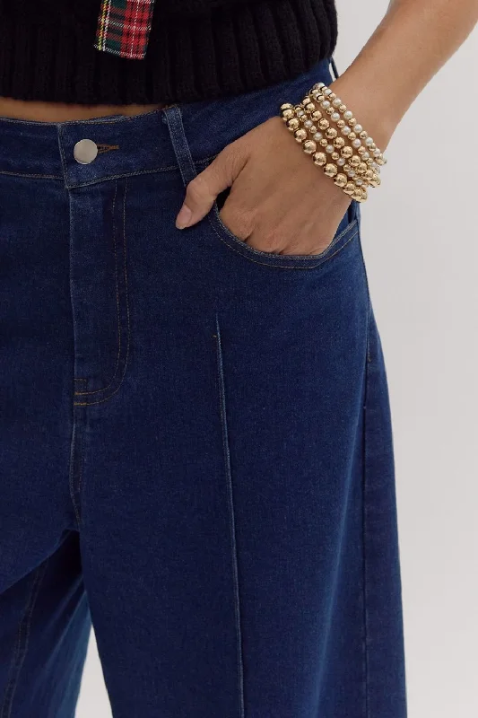 Mid Rise Wide Leg Ankle Pant - Denim Trousers Skinny,