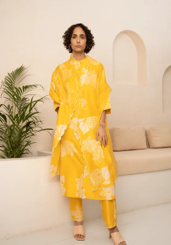 Yellow Floral Printed Tunic And Pant Best Seller Pants,