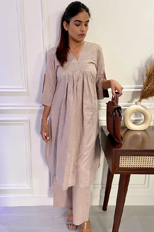 Beige Kurta Pant Set Wide-Leg Free Shipping,