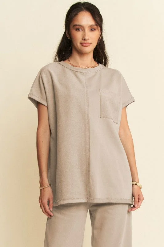 Davi & Dani Round Neck Short Sleeve Top and Pants Set In Khaki Straight Limited Edition,