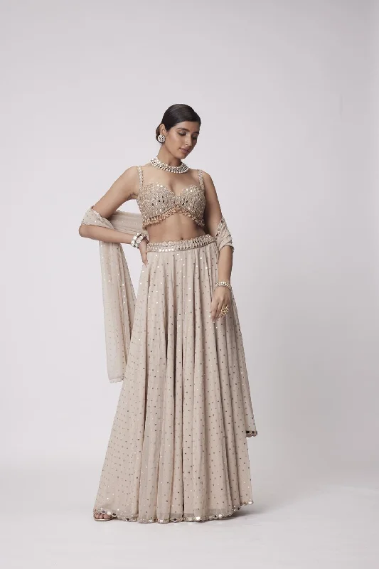 Light Beige Georgette Lehenga Pants Set Limited Edition Crop,