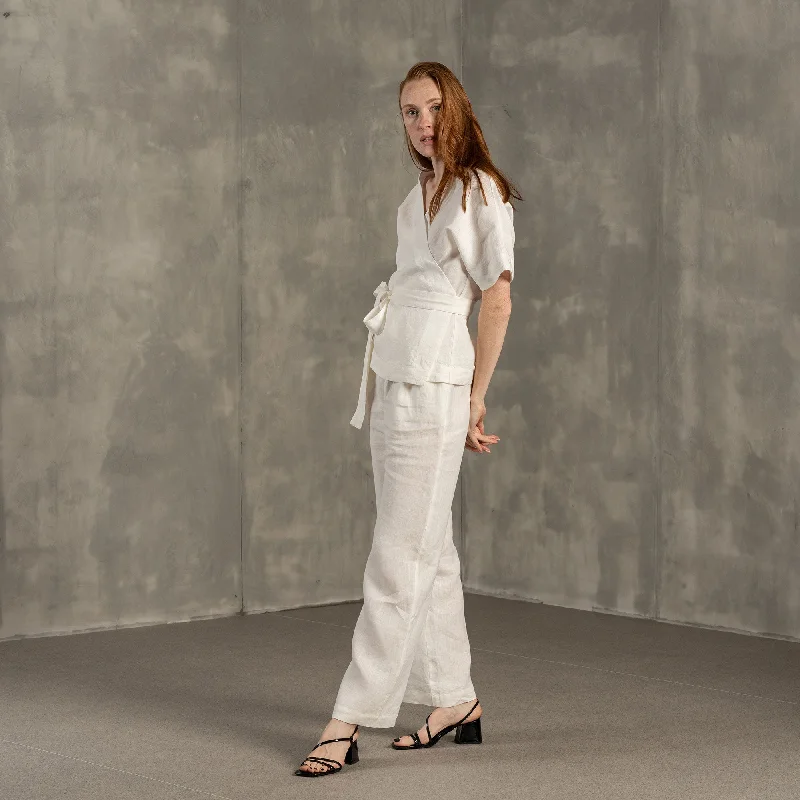 Linen Wrap Top & Wide Pants 2-Piece High-Waisted Sale,