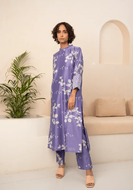 Twilight Floral Printed Tunic And Pant Set Denim Trousers,