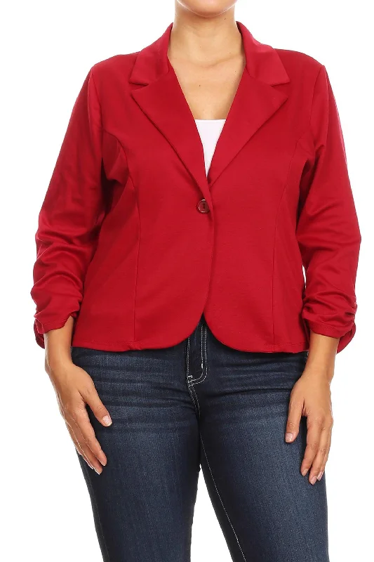 Women's Plus Size Basic Casual Button Solid Outerwear Jacket Blazer Hoodie Zip-Up Jacket Button-Up Jacket