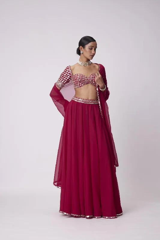 Crimson Red Georgette Lehenga Pants Set Trousers Limited Edition,