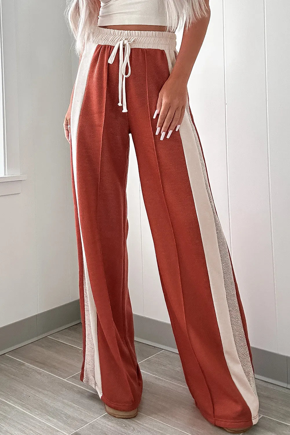 Hazel Blues® |  Drawstring Contrast Wide Leg Pants Wide-Leg Crop,