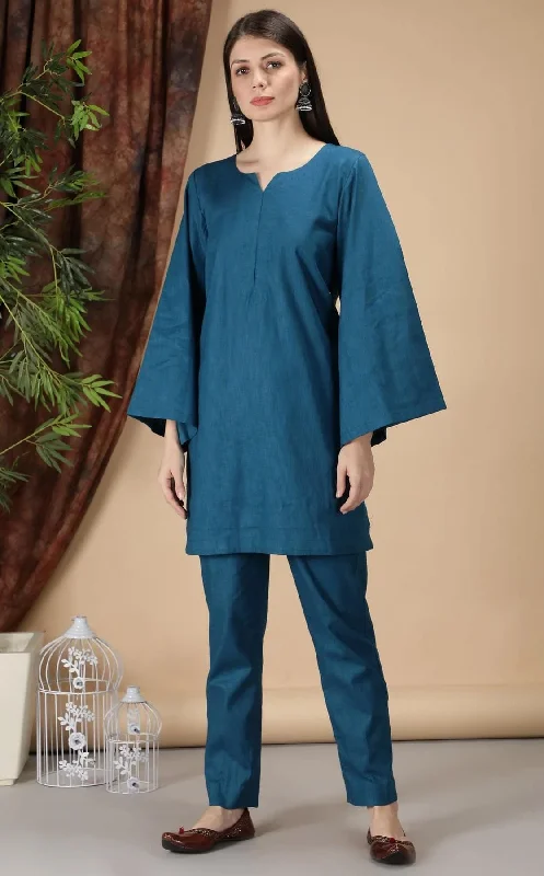 Blue Kurta Pant Set High-Waisted Sale,