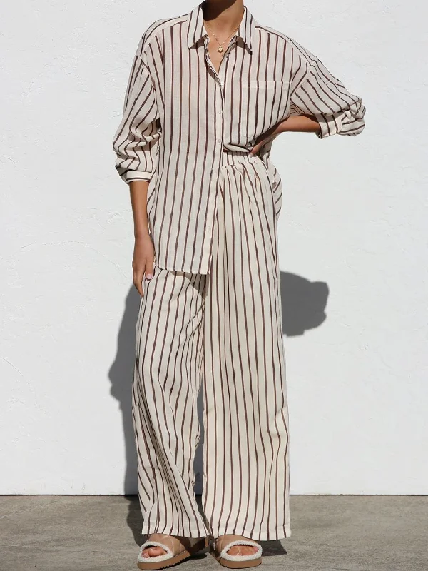 Hazel Blues® |  Striped Collared Neck Long Sleeve Top and Pants Set Pants Sale,