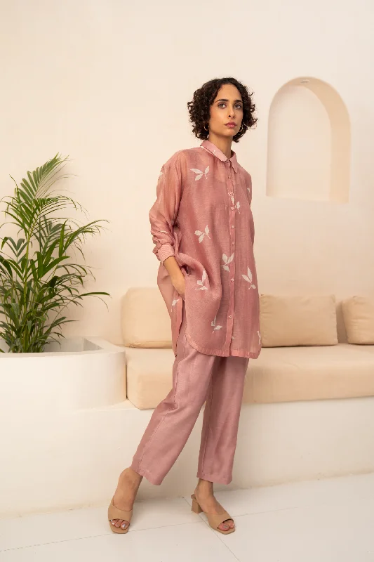 Lavender Leaf Print Kaftan & Solid Pants Flared Jeggings,