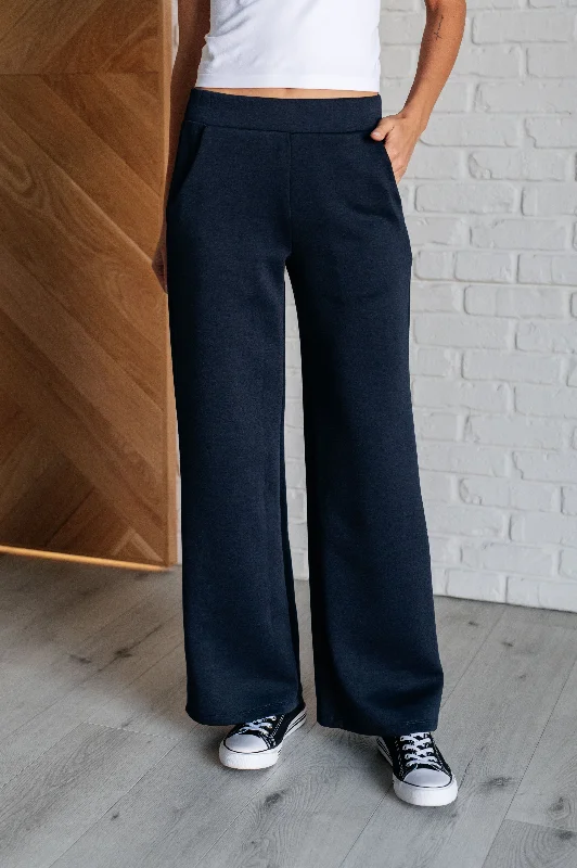 Hazel Blues® |  Resort Travel Wide Leg Crop Pant in  Navy New Arrival Flared,