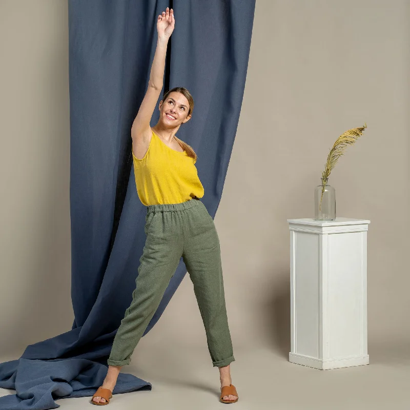 Linen Pants Dakota Stone Green High-Waisted Clearance,