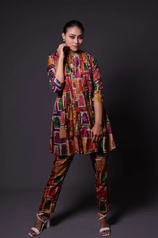 Hand Embroidered Pintuck Kurti With Pants Bootcut Clearance,