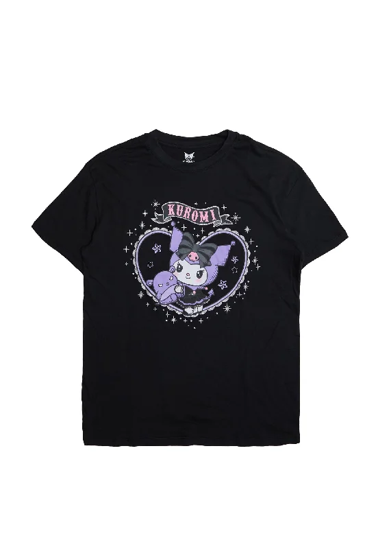 Kuromi Heart Graphic Relaxed Tee Thin T-Shirt Open Front Quick Dry