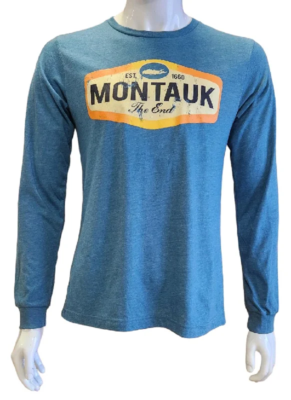 Adult Unisex Wild West Montauk The End 1660 Screen Printed Long Sleeve T-Shirt Lace Blend Ribbed Blend Corduroy Blend