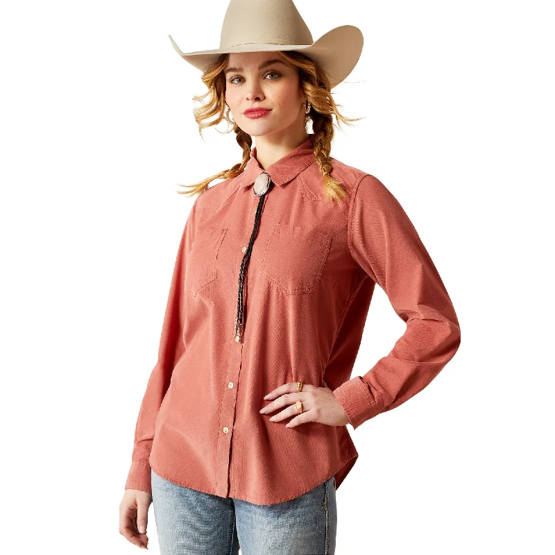 Ariat Ladies Billie Jean Corded Light Mahogany Button Down Shirt 10053971 Ribbed Striped Patterned