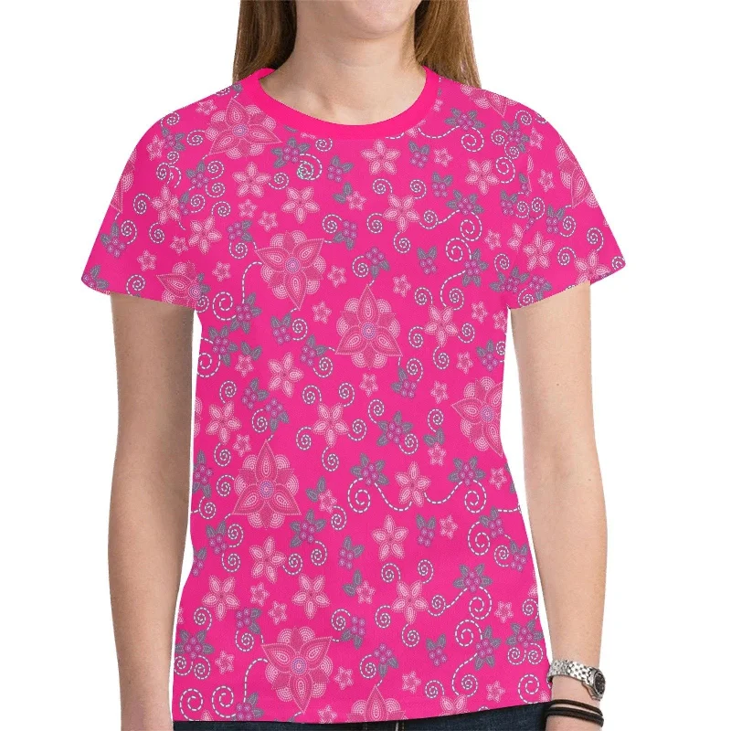 Berry Picking Pink T-shirt for Women Thin T-Shirt Open Front Quick Dry