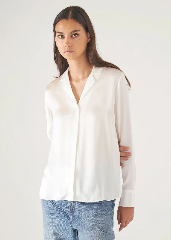 Camp Collar Silk Shirt Mesh Blend Leather Blend Suede Blend