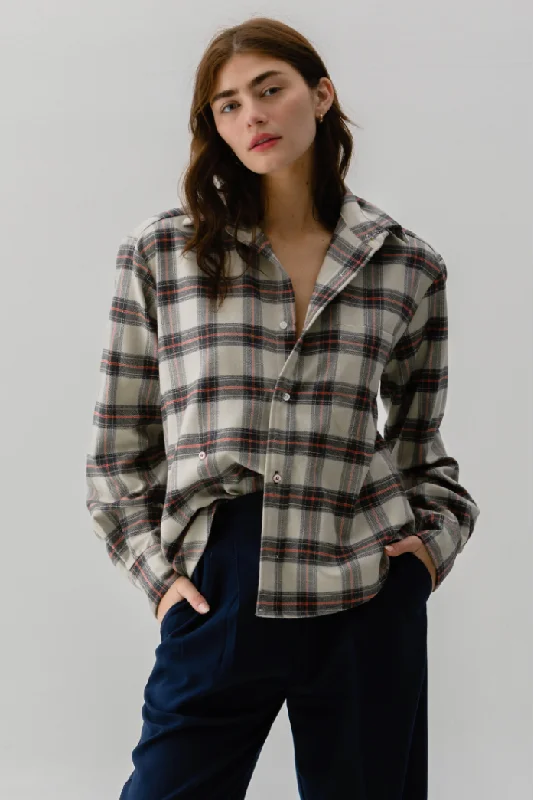 Cissa The Daily Shirt - Japanese Flannel Wht Plaid Mesh Blend Leather Blend Suede Blend