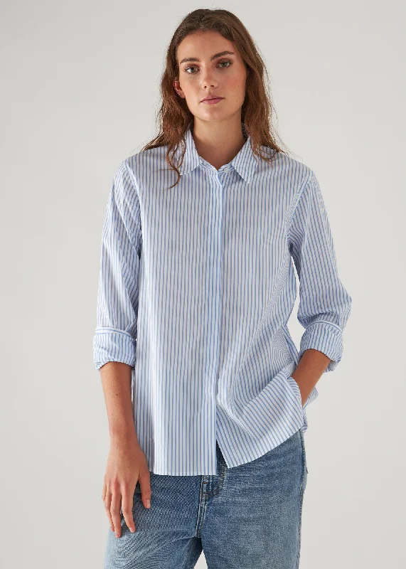 Cotton Stretch Striped Shirt Anti-Shrink Durable Soft