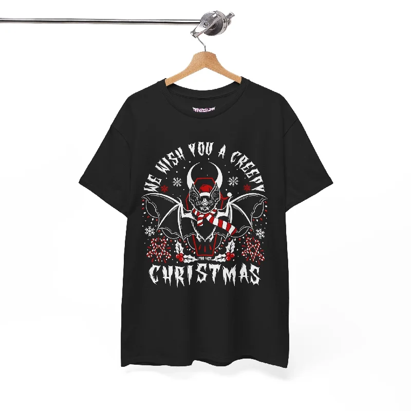 Creepy Bat Christmas Unisex Graphic Tee T-Shirt Asymmetrical Pockets Print