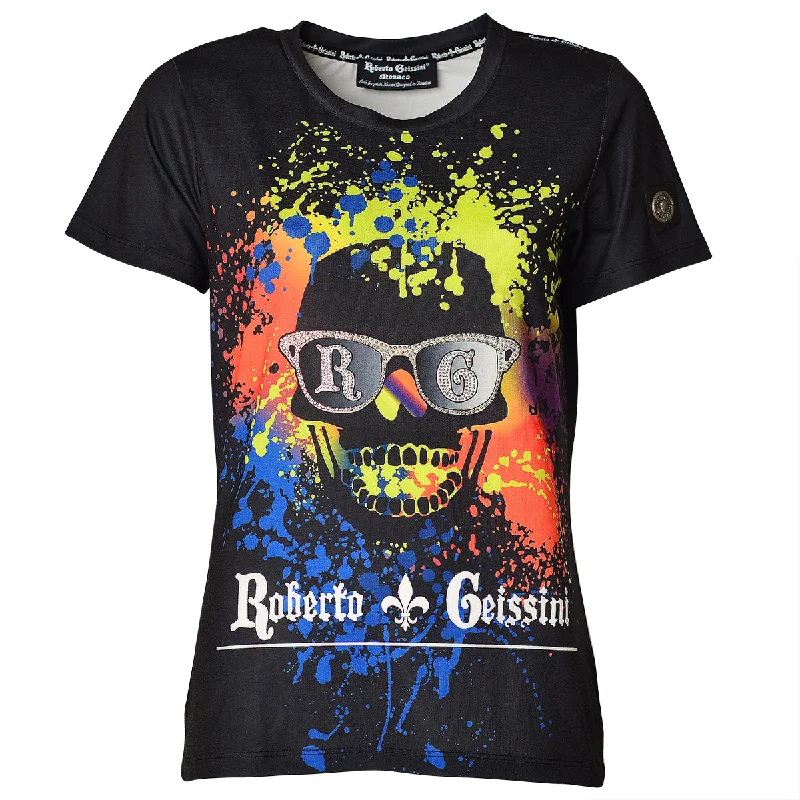 Skull Graffiti T-Shirt Schwarz Spandex Blend Rayon Blend Denim Blend