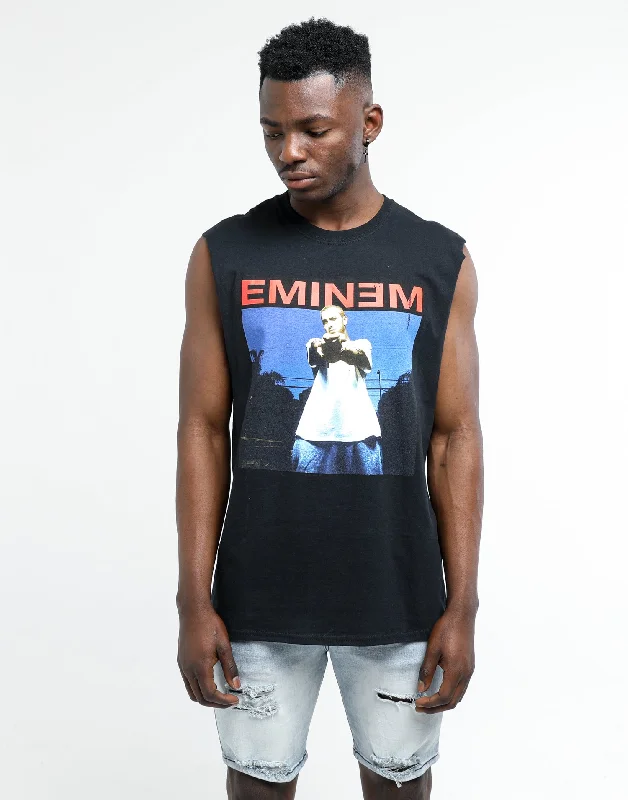 Eminem Photo Muscle Tee Black Basic T-Shirt Crew Neck Short Sleeve