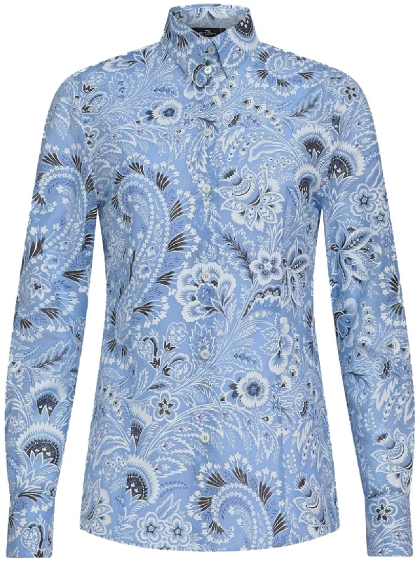 Etro Shirts Clear Blue Asymmetrical Pockets Print